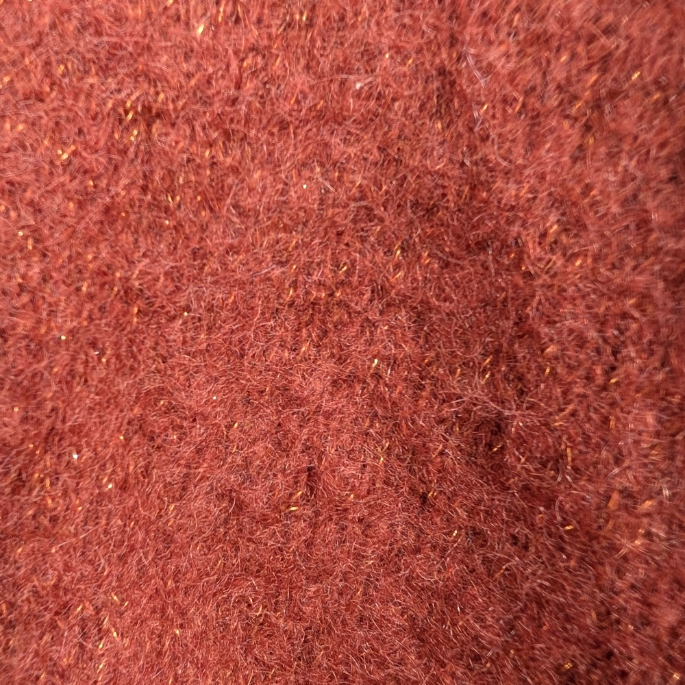 Women's Rust-Red V-Neck Fuzzy Button-Front Cardigan - Picture 3 of 8